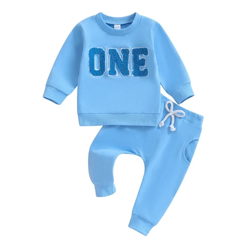 One Sweater Pant Blue First Birthday Outfit Clothes Leggings Smash Cake